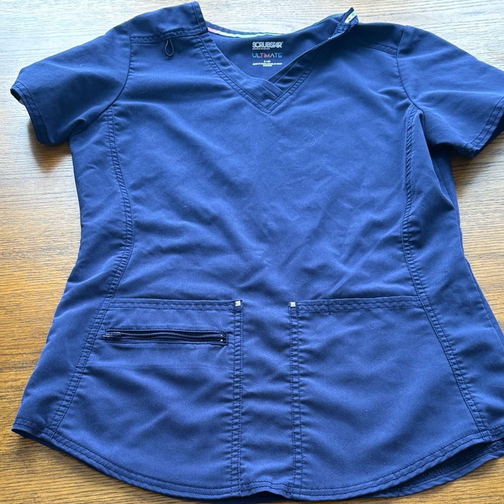 Scrubstar Blue Scrub Top Women's Solid Nursing Uniform V-Neck